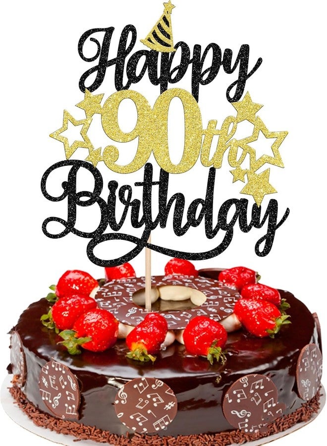 Confetti! Glittering 90th Birthday Cake Topper with Star Hat - Cheers to 90 Years! Fabulous Cake Decorations for Elders 90th Birthday & Anniversary Party Supply - Image 1